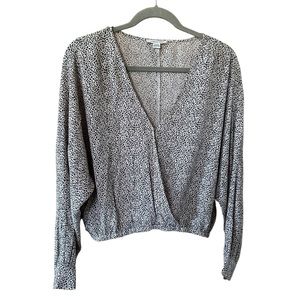 AE Long Sleeve Crop Blouse with Tan/Black Cheetah Print